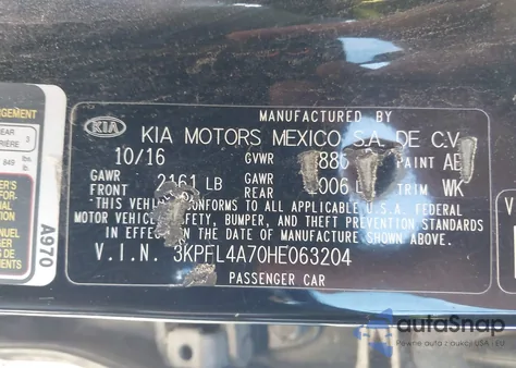 2017 Kia Forte S z USA, uszkodzony, nr VIN 3KPFL4A70HE063204